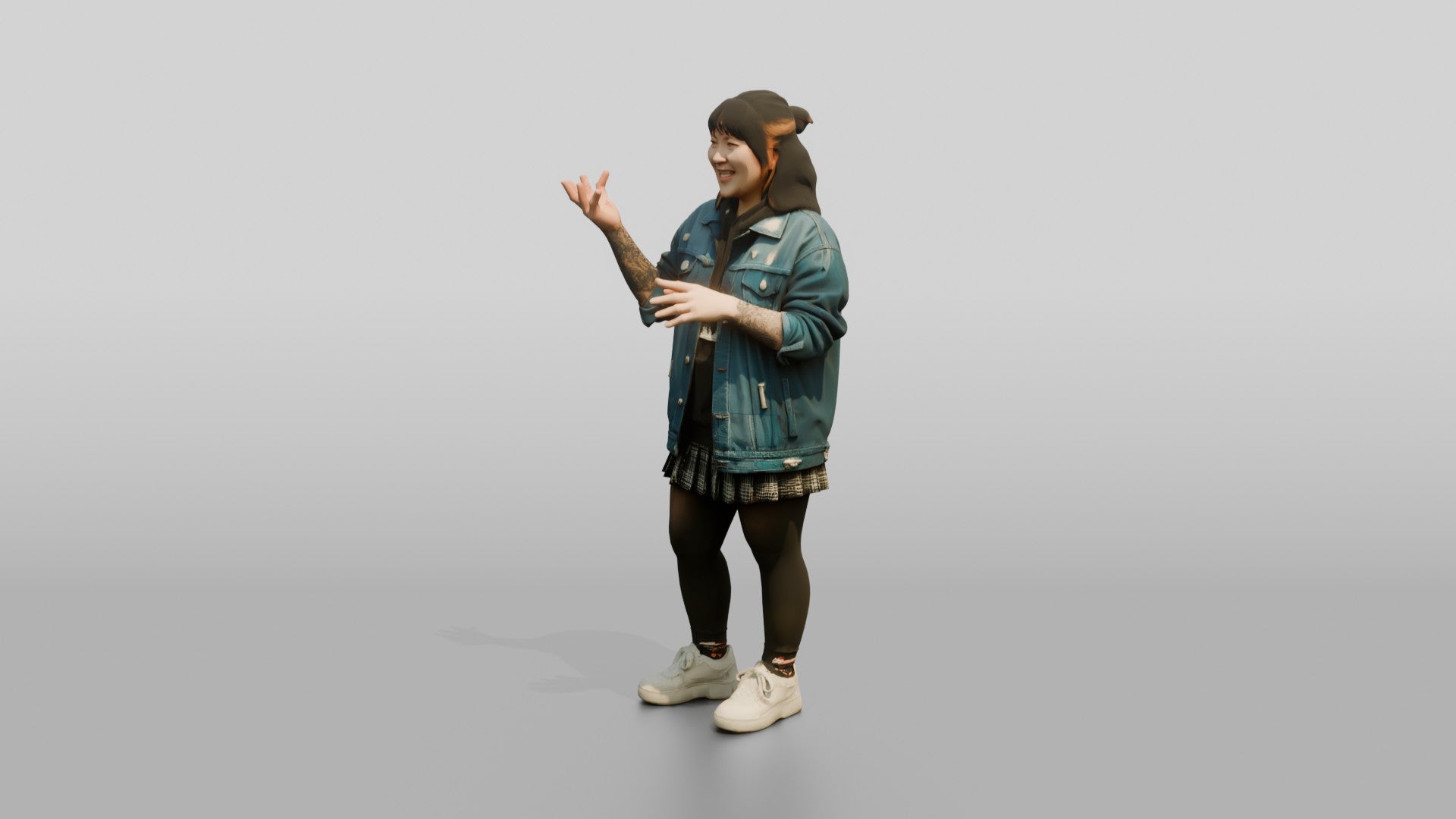 Asian Woman Laughing with Tattoo Sleeve