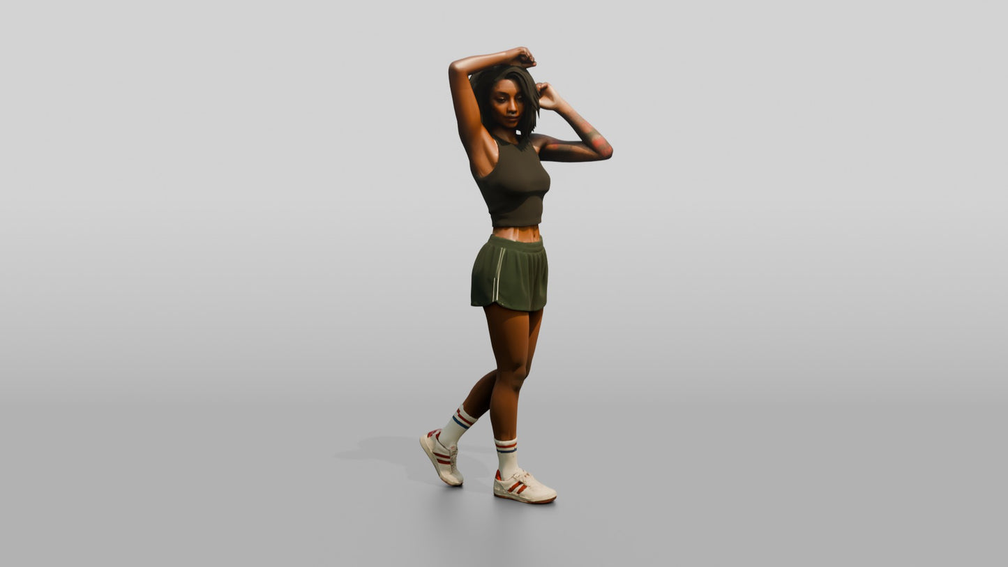 Woman Posing with Hands in Hair in Green Skort