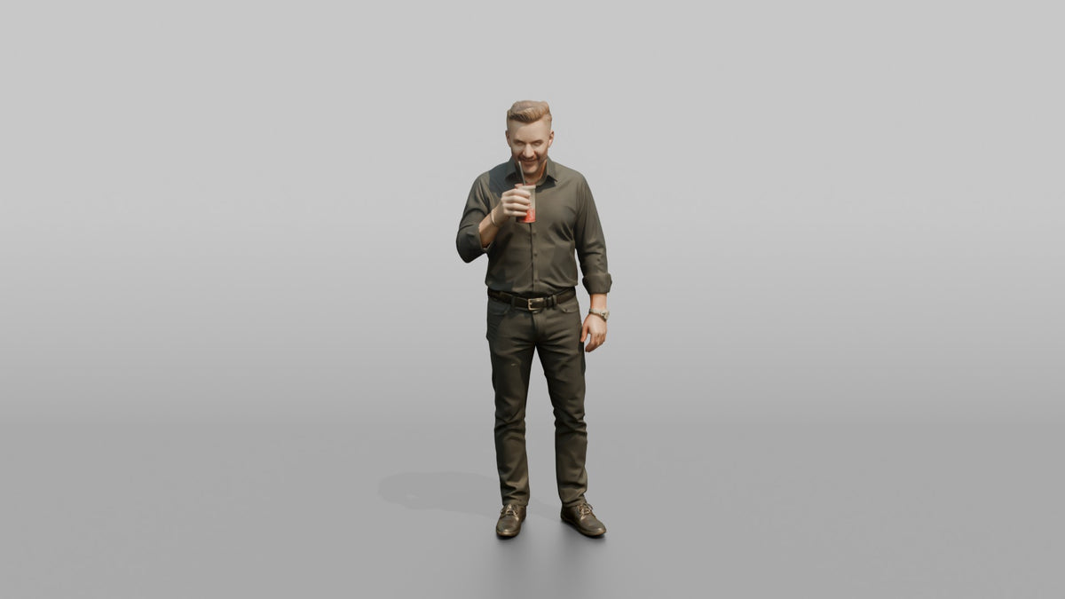 Patron Man Standing Sipping A Cocktail Through A Straw - 3D character model, view 5