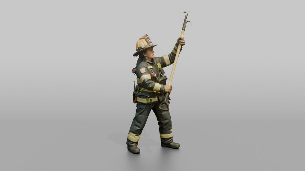 Firefighter Woman Lifting a Long Fiberglass Pike Pole