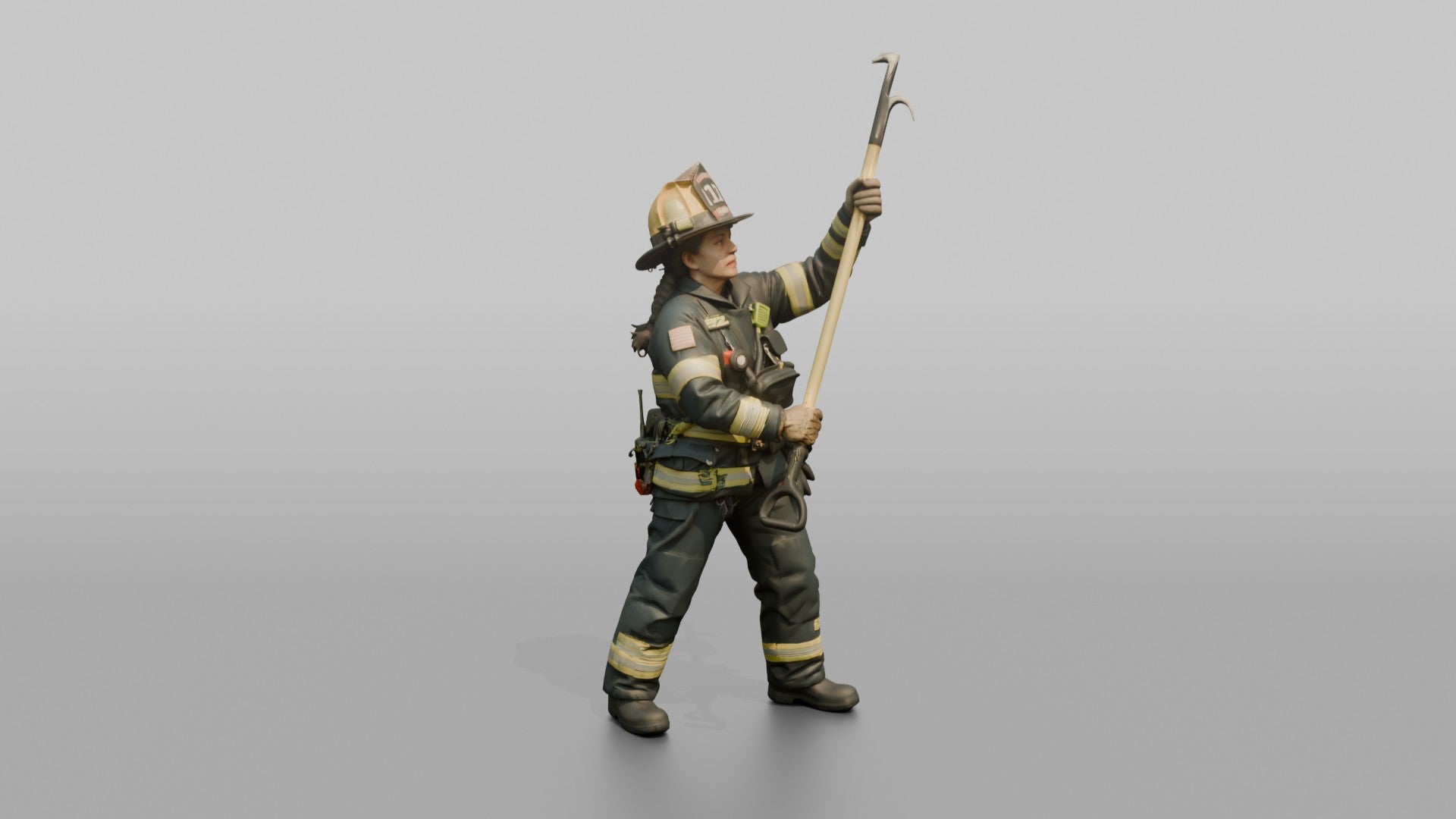 Firefighter Woman Lifting a Long Fiberglass Pike Pole