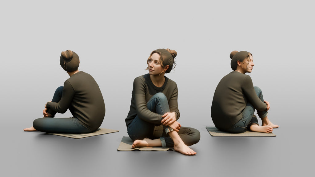 Homeless Woman Looking Up Thoughtfully with Chin Resting on Her Knee