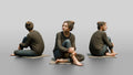 Homeless Woman Looking Up Thoughtfully with Chin Resting on Her Knee