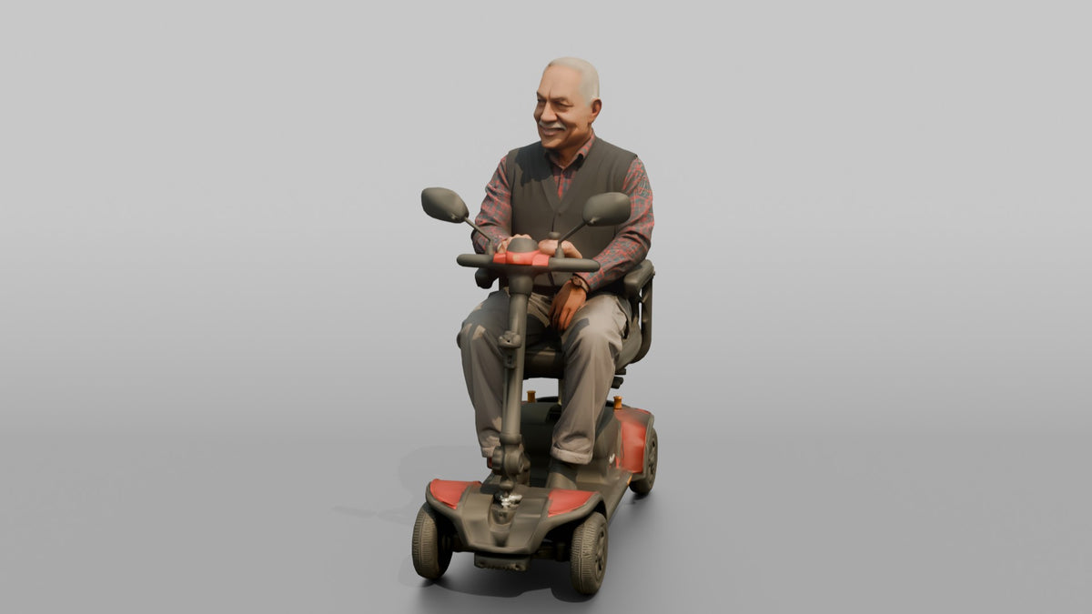 Man Customer Sitting In A Mobility Scooter - 3D character model, view 4