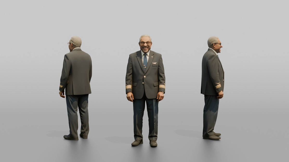 Caucasian Flight Attendant Crouching to Talk to a Passenger - 3D character model