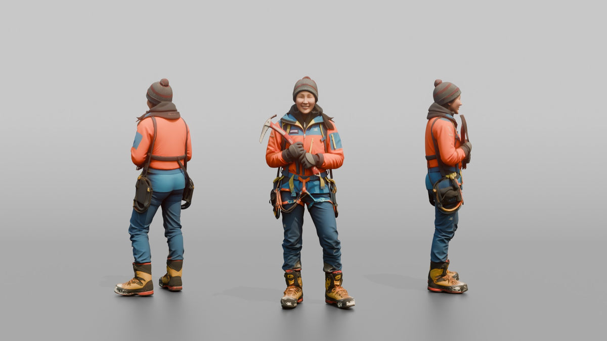 Alpine Climber Holding an Ice Axe - 3D character model