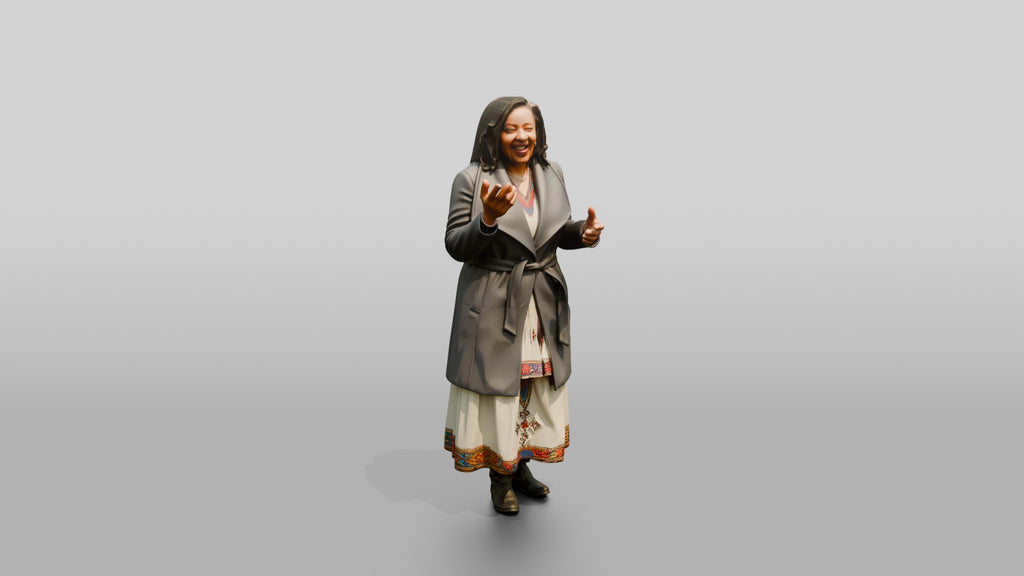 Plus-Size African Woman Laughing in a Wrap Coat