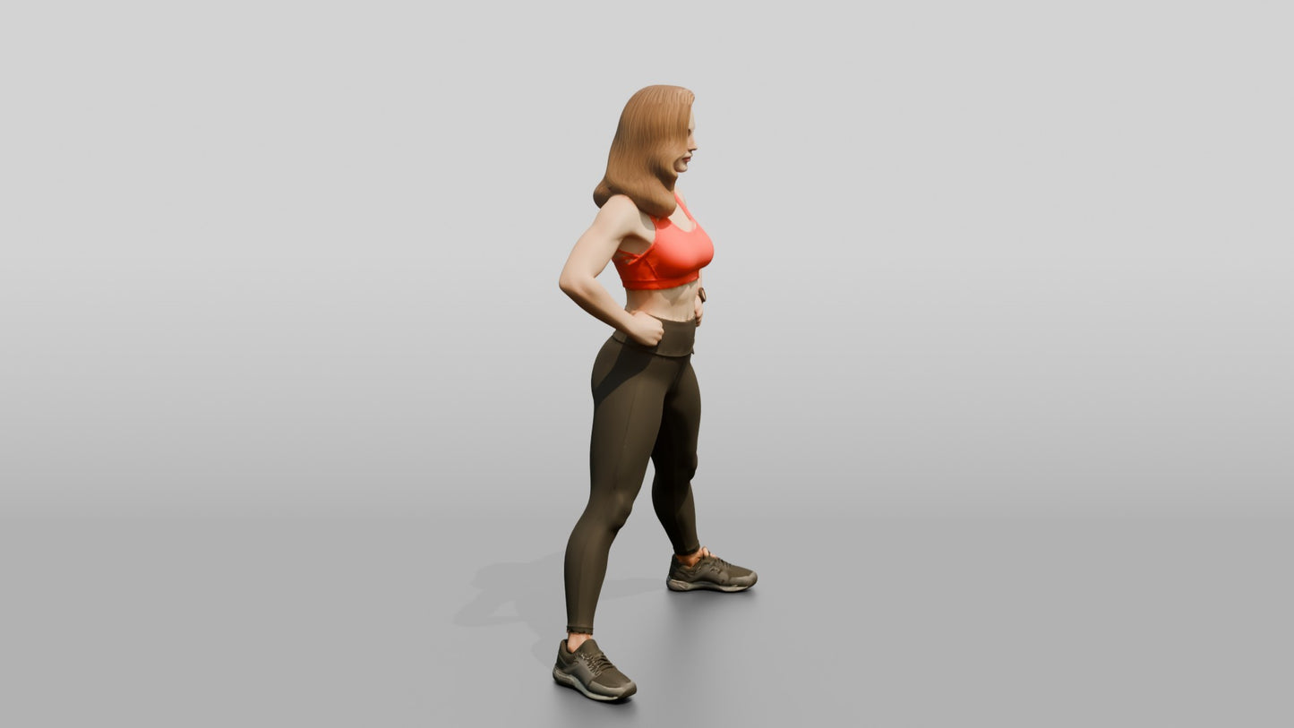 Blonde Woman in Red Sports Bra Wide Stance