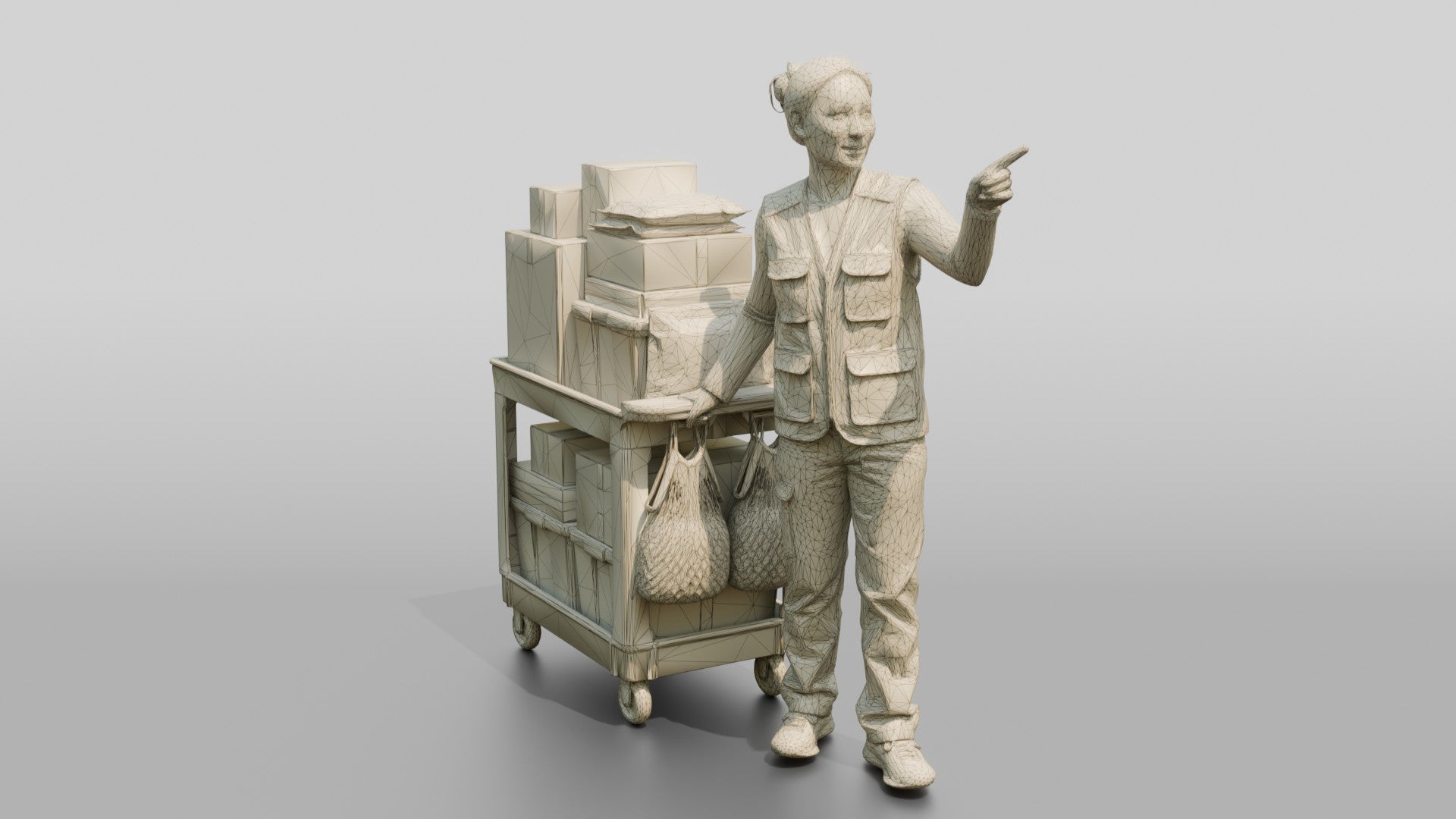 Woman with Parcel Hand Truck