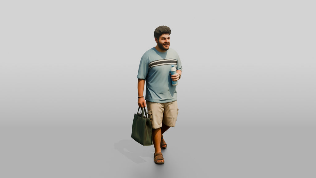 Plus-Size Young Iraqi Man Holding a Water Bottle