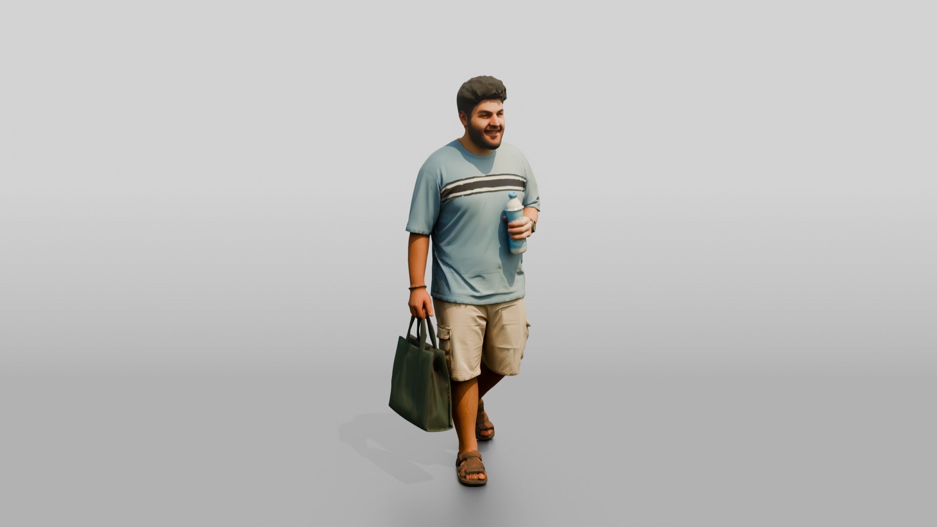 Plus-Size Young Iraqi Man Holding a Water Bottle