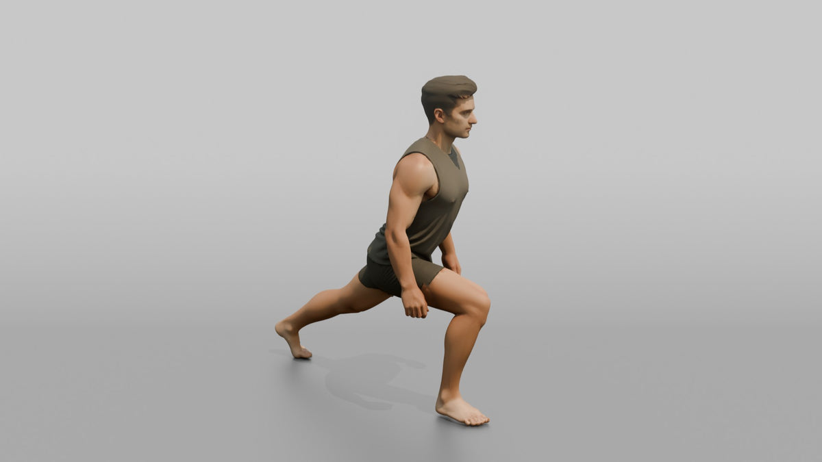 Fitness Influencer Man In A Low Lunge Position - 3D character model, view 2