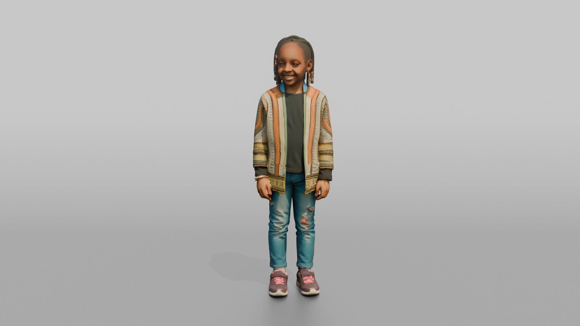 African Girl in Ankara Bomber Jacket and Jeans