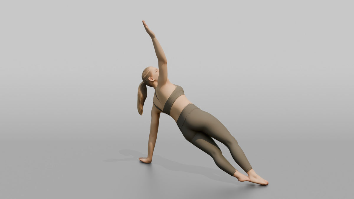 Bodyweight Athlete Woman Holding A Side Plank - 3D character model, view 3