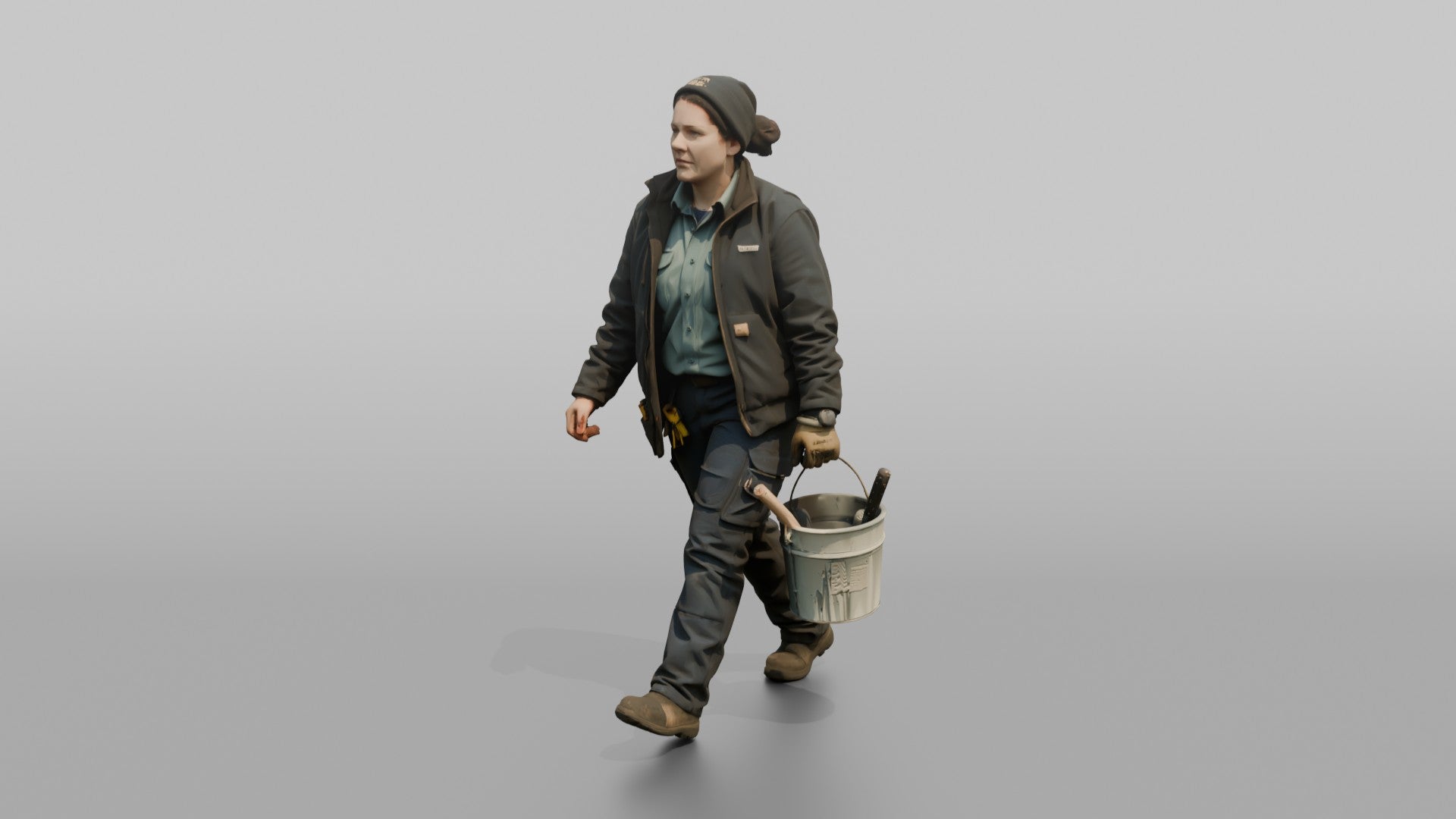 Bosun Carrying a Paint Bucket Across the Deck