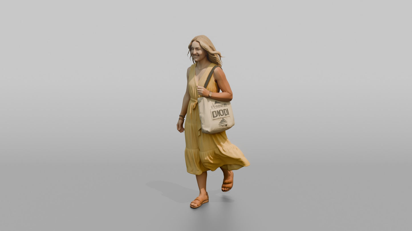 Scandinavian Woman Walking in a Yellow Summer Dress