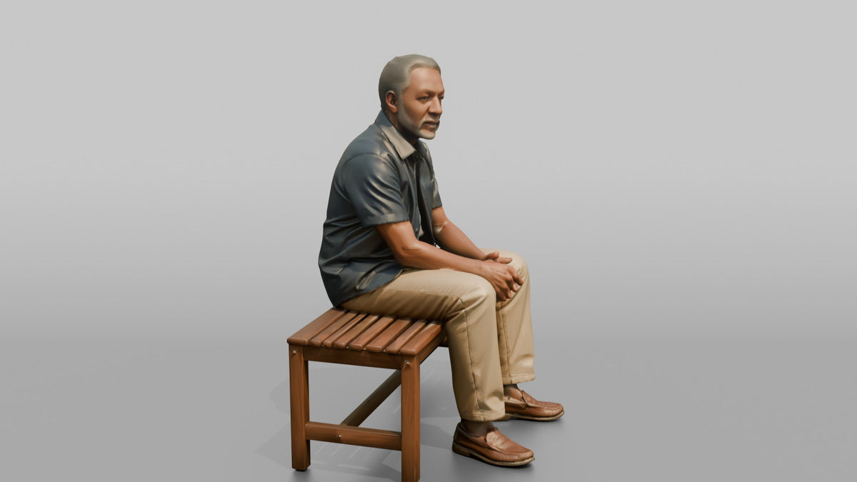 Man Customer Sitting On A Bench Resting - 3D character model