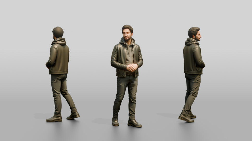 Young Man in Olive Leather Jacket and Boots