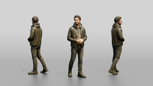 Young Man in Olive Leather Jacket and Boots - 3D character model