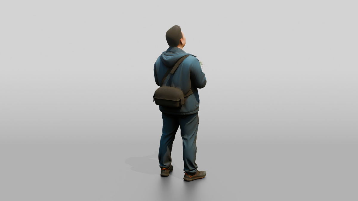 Chinese Man Flying a Drone - 3D character model, view 3