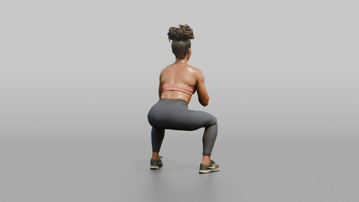 Weightlifter Woman Holding A Kettlebell In A Goblet Squat Position - 3D character model, view 2