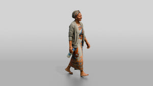 Elderly African Woman with a Water Bottle in a Wrap Dress - 3D character model, view 1