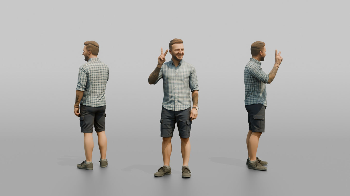 Vacationer Wearing Checkered Short Sleeve Shirt