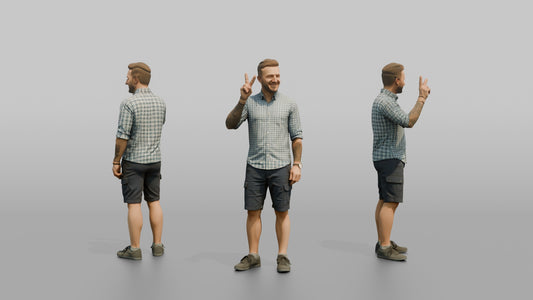 Vacationer Wearing Checkered Short Sleeve Shirt - 3D character model