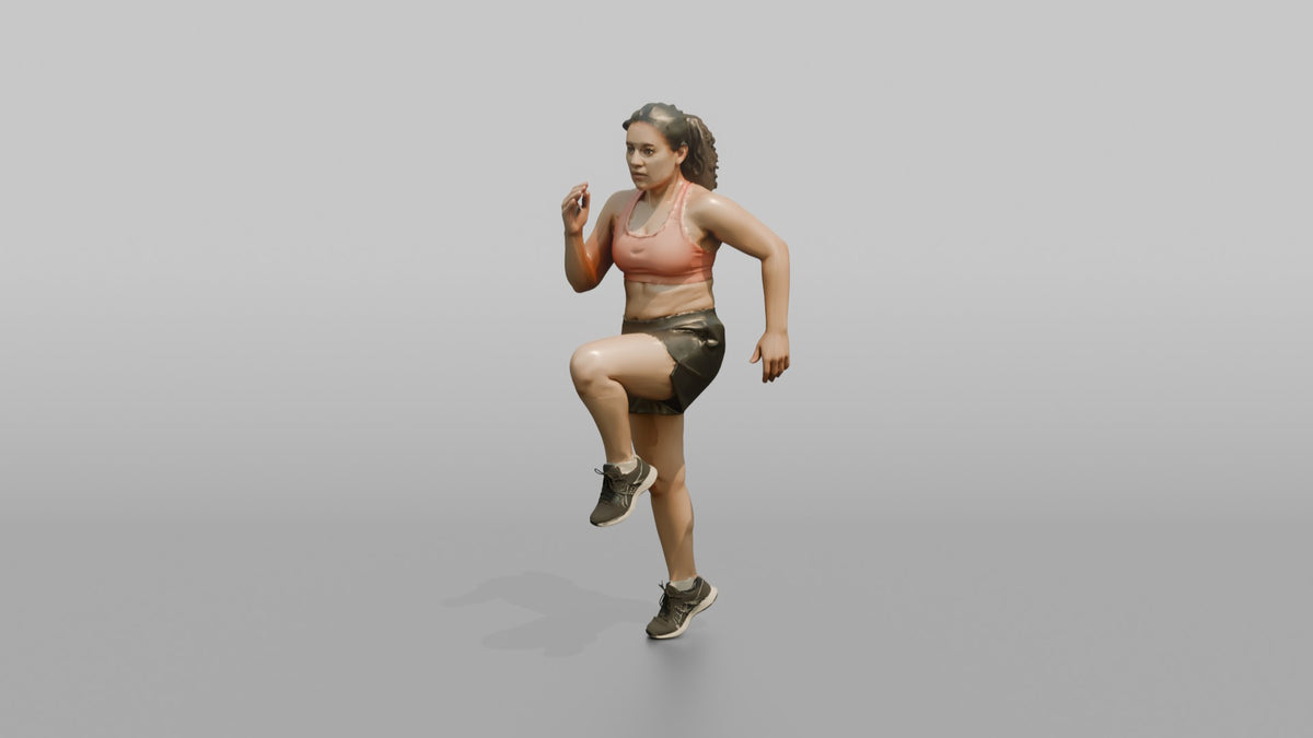 Cardio Athlete Woman Doing High Knees In Place - 3D character model, view 4