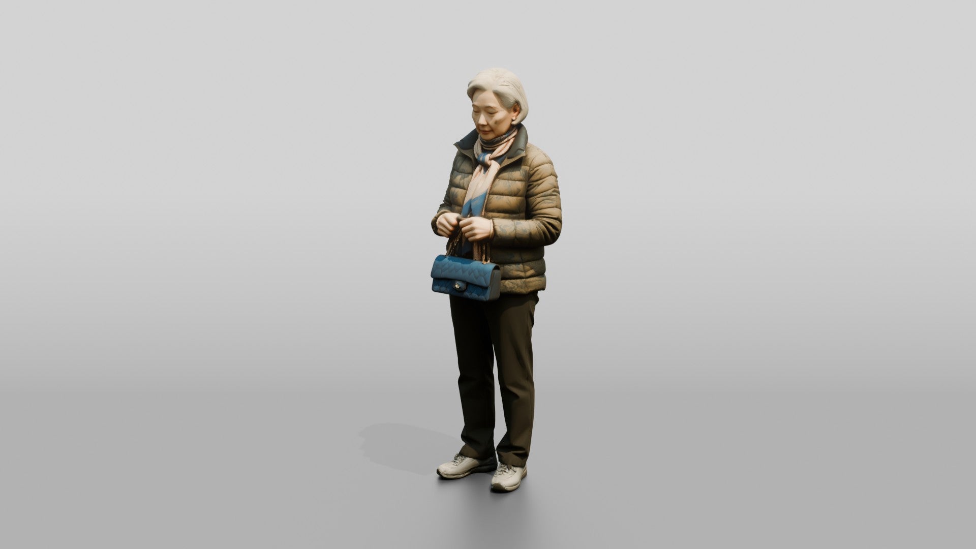 Elderly Chinese Woman in Puffer Jacket