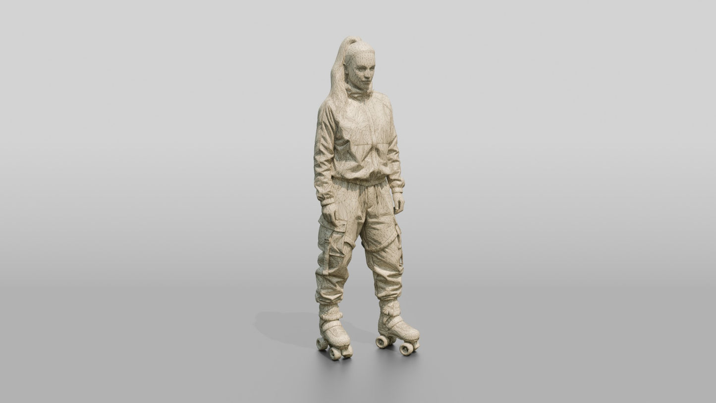 Roller Skater Woman in Track Jacket
