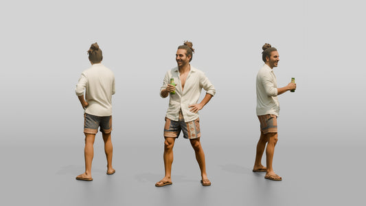 Boho Man with a Beer in a Linen Shirt - 3D character model