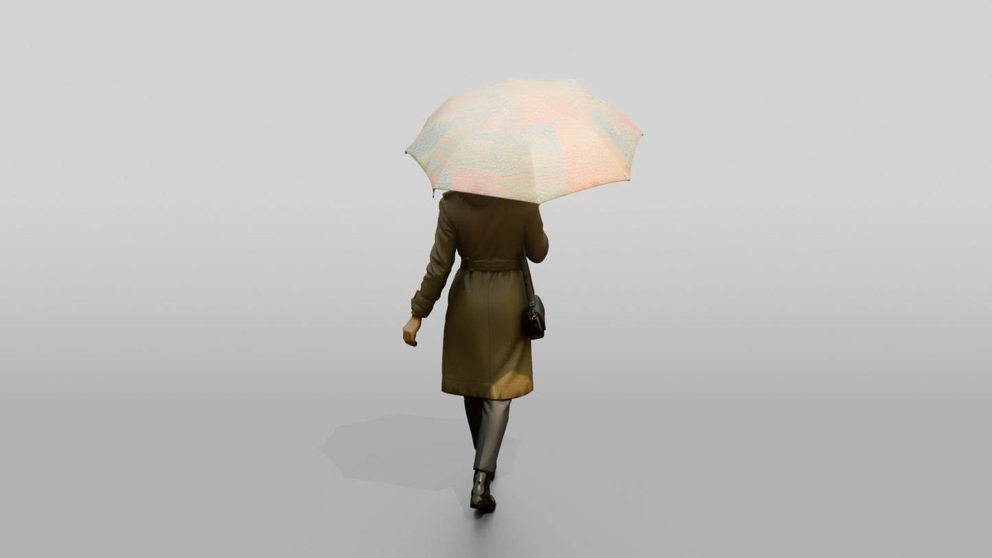 Indian Woman in Olive Trench Coat with Umbrella