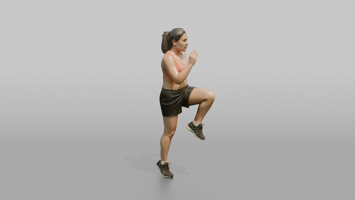 Cardio Athlete Woman Doing High Knees In Place - 3D character model, view 2