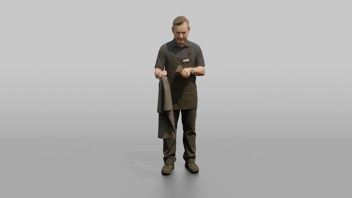 Man Cashier Scanning A Barcode On A Shirt With A Handheld Scanner - 3D character model, view 5