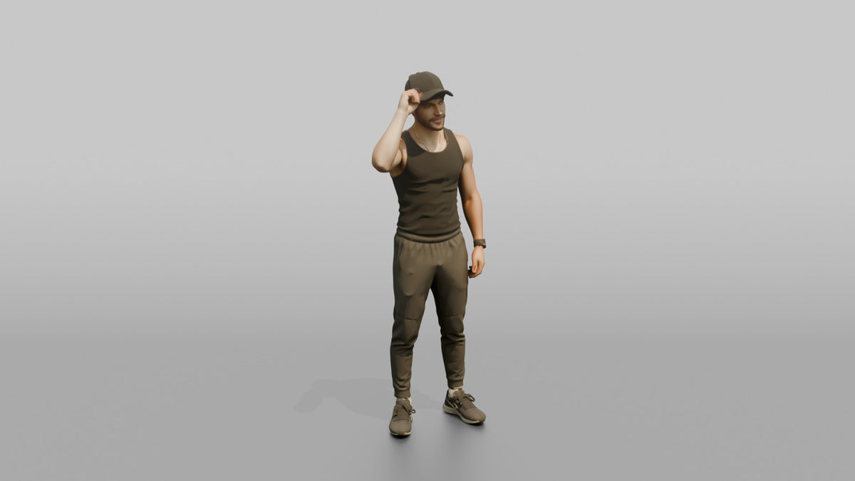 Fitness Influencer Man Standing With One Hand Adjusting A Cap - 3D character model