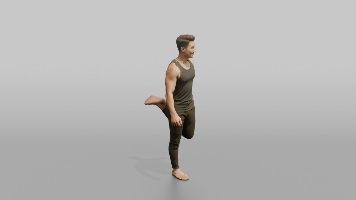 Fitness Influencer Man Doing A Standing Quad Stretch - 3D character model, view 2