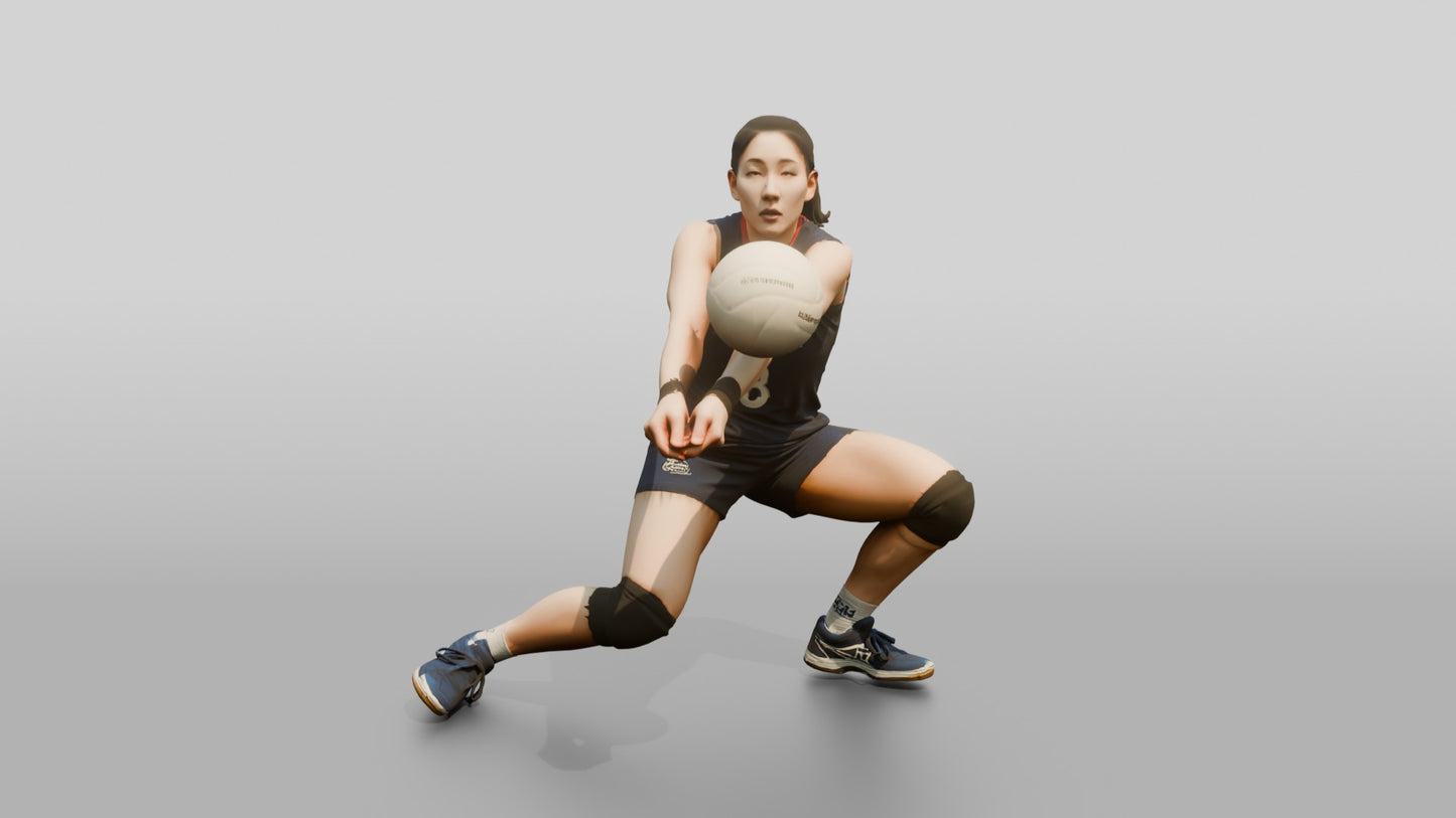 East Asian Female Volleyball Player in Navy Blue Jersey