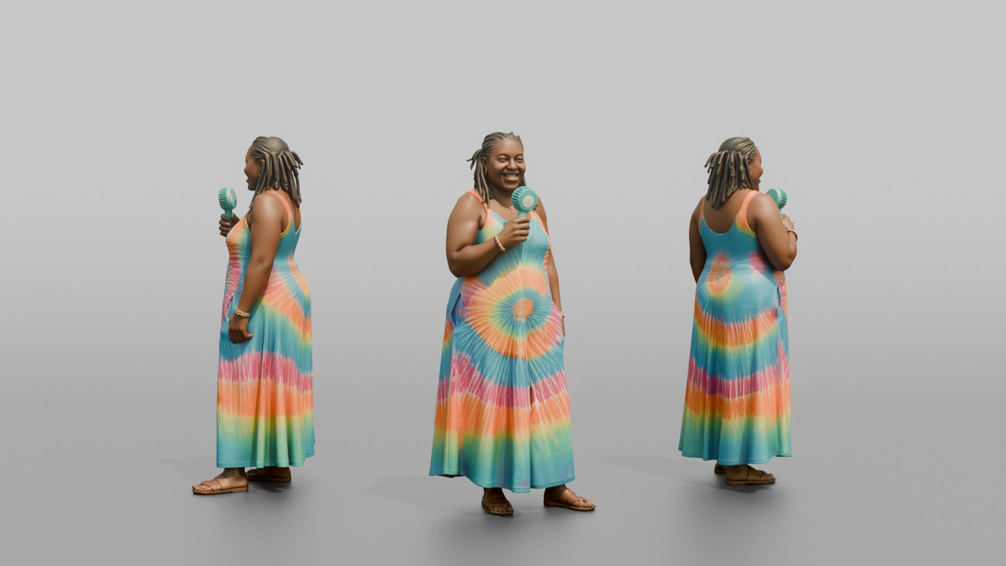 Vacationer Wearing Tie Dye Summer Maxi Dress