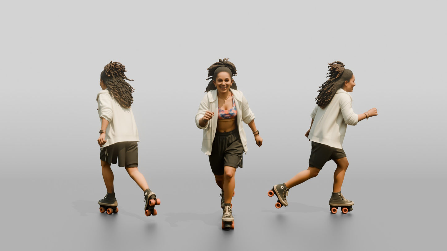 Multiracial Woman Skating Down the Boardwalk