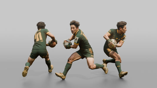 Japanese Fly-Half Executing a Sharp Side-Step