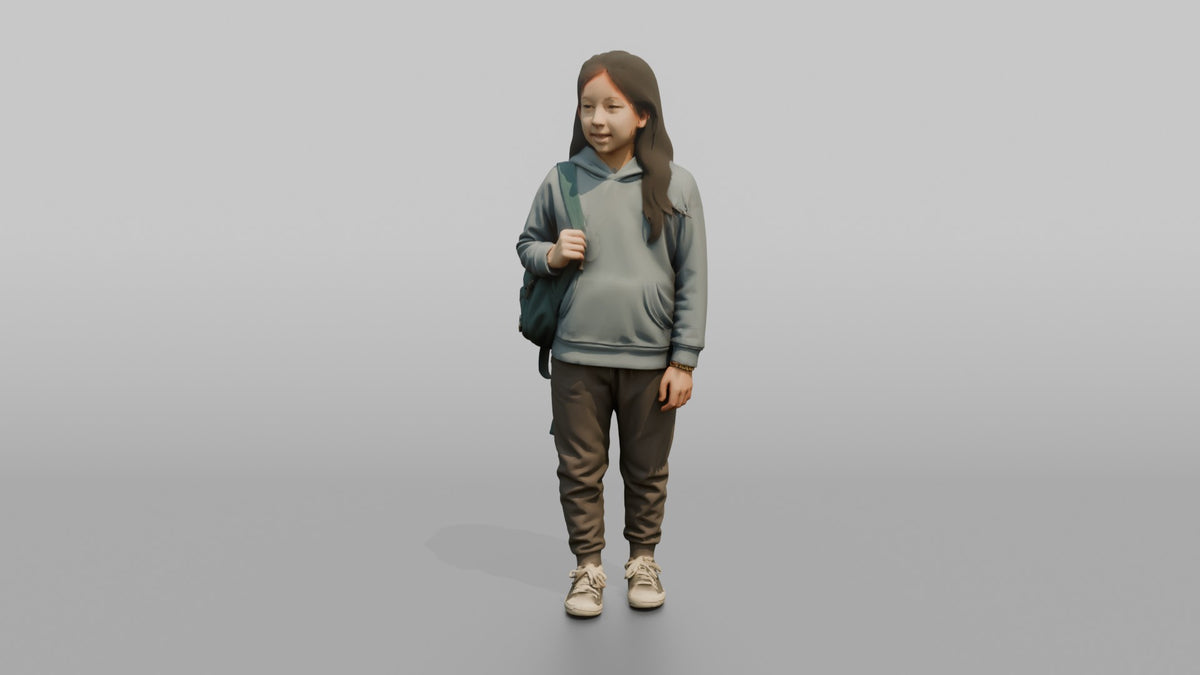 Daughter Carrying A Small Backpack By One Strap - 3D character model, view 4