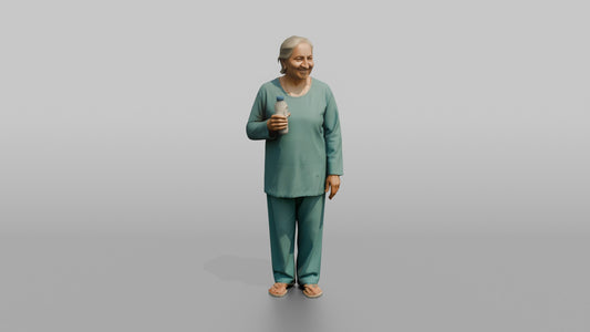 Spa Client Woman Standing Holding A Small Water Bottle, Post-treatment - 3D character model