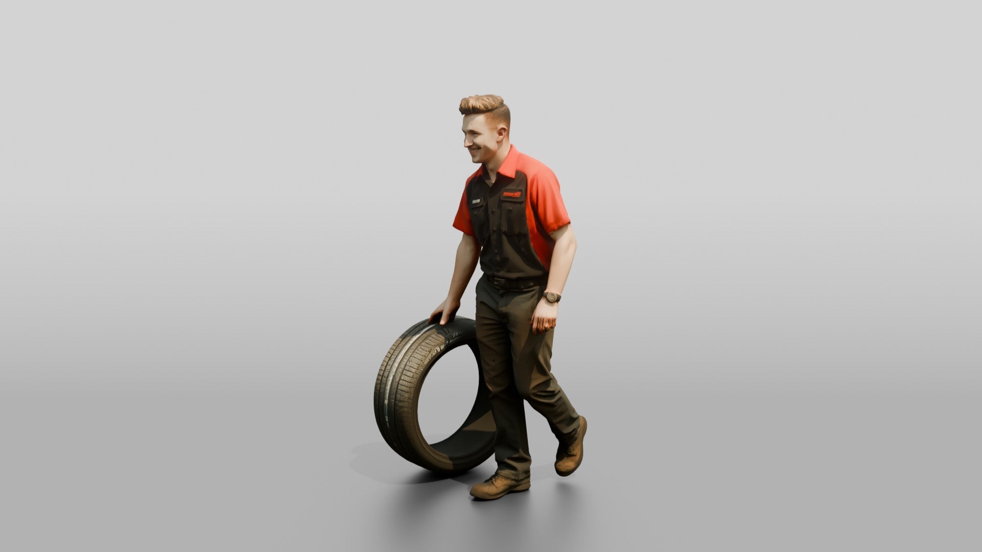 Mechanic Rolling a Performance Tire