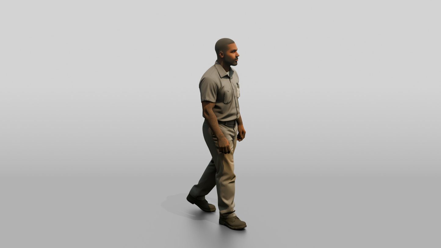 Black Male Prisoner Walking with a Heavy Deliberate Stride