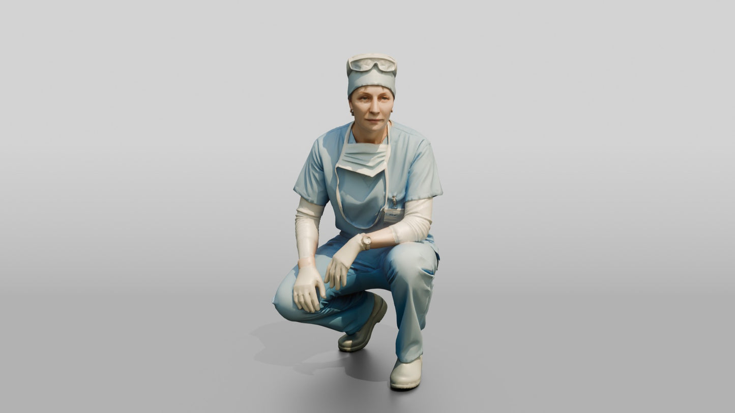 Middle-Aged White Woman Doctor Crouching