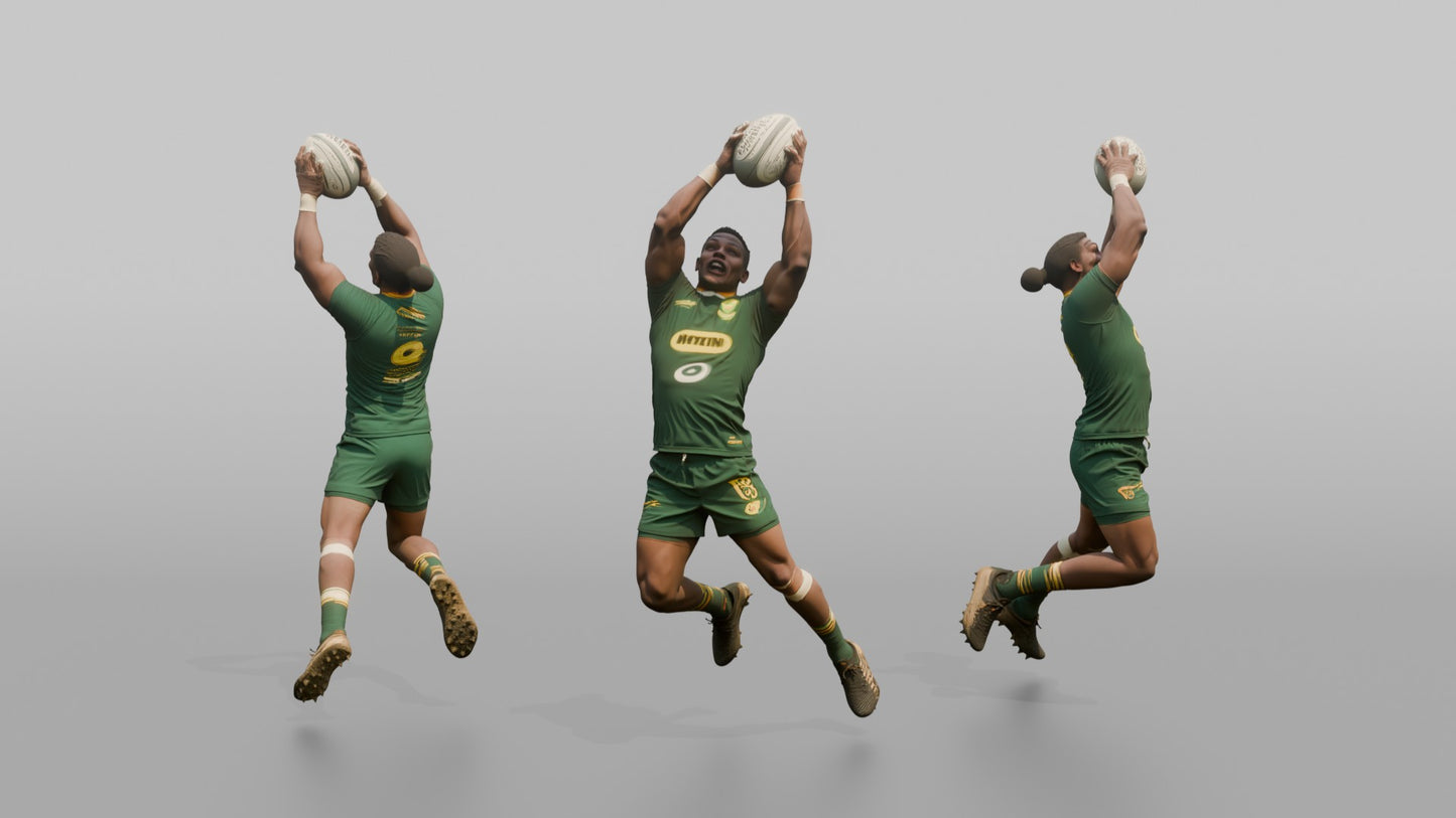 South African Center Leaping to Catch a High Ball