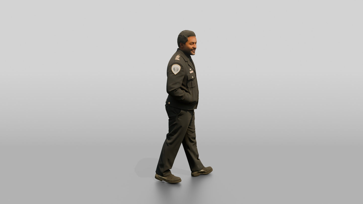 Police Officer Walking Hands in Pockets
