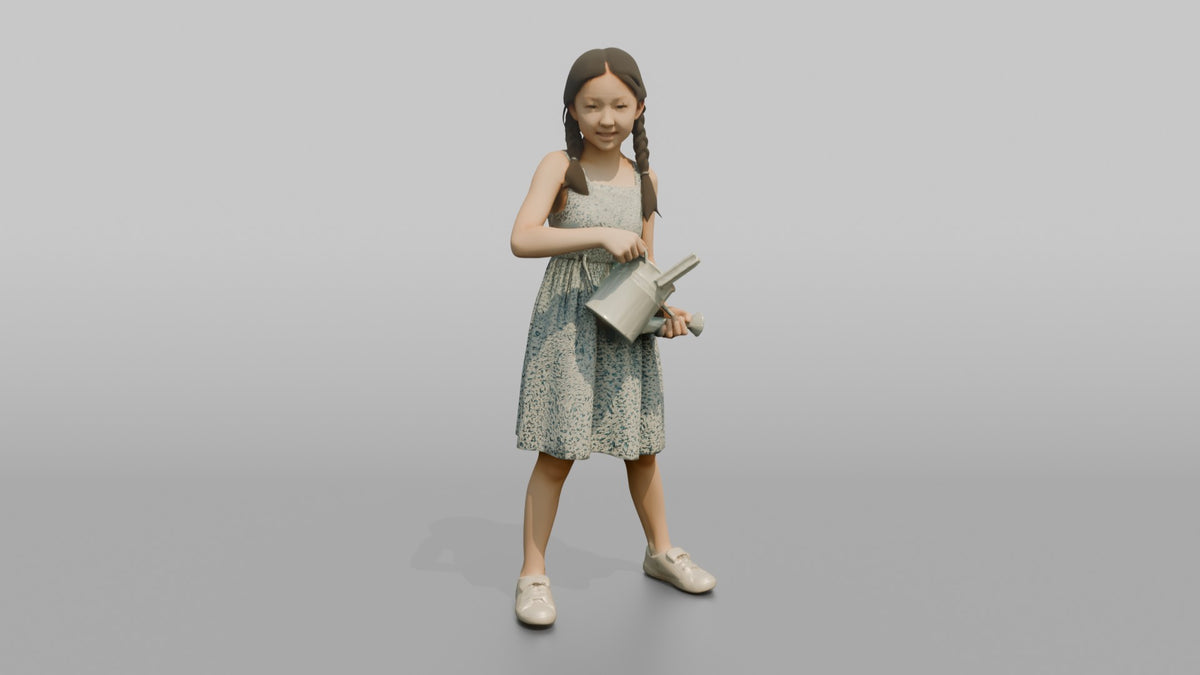 Daughter Holding A Small Watering Can, Tilted Slightly - 3D character model