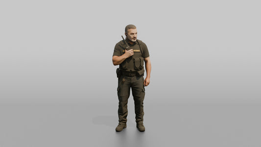 Door Staff Man Holding A Walkie-talkie Radio - 3D character model